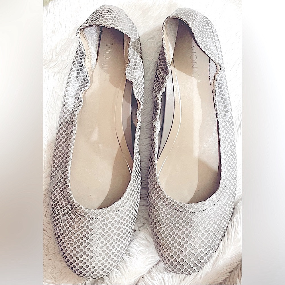 Vionic Alexa Gray Leather Lizard Ballet Flat Shoes 9.5